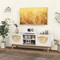 Costway TV Stand for 55-Inch TVs with 2 Drawers & Bamboo Woven Fronts Solid Wood Legs White